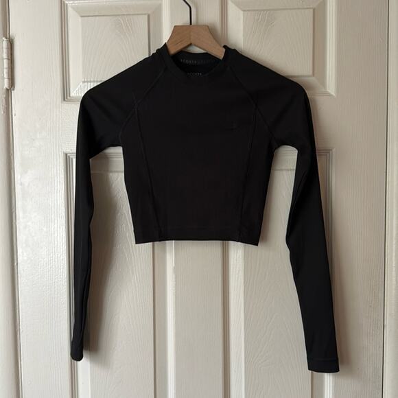 Lacoste Sport Black Long Sleeve Ribbed Active Cropped Top size XS - Picture 1 of 6